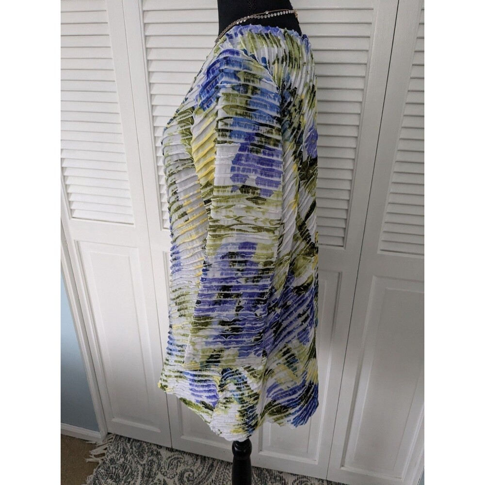 Susan Graver Tunic Top Womens XL Purple Yellow Watercolor Abstract Art To Wear - Picture 5 of 9
